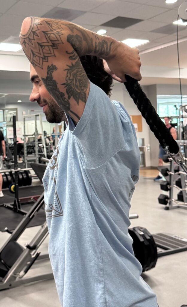 Overhead tricep extension with rope